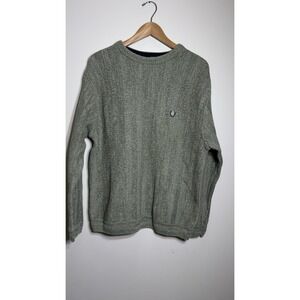 VTG Chaps Men Sz L Cotton Long Sleeve Pullover Knit Crew Neck Green Sweater Logo